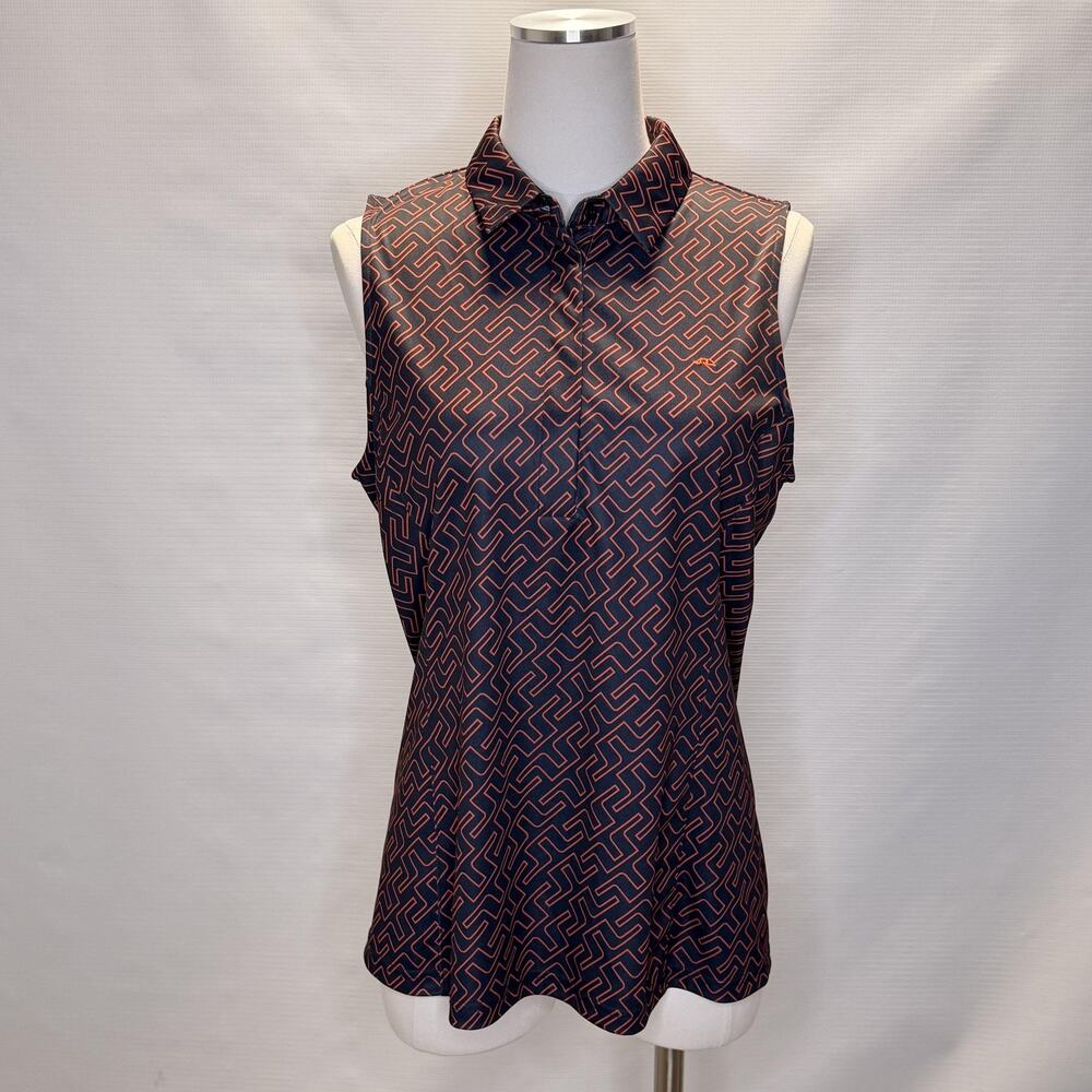 J.Lindeberg Polo Shirt Womens XL Blue Geometric Sleeveless Lightweight Golf Top